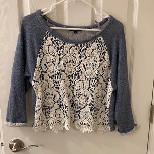 Distressed lace crop sweater